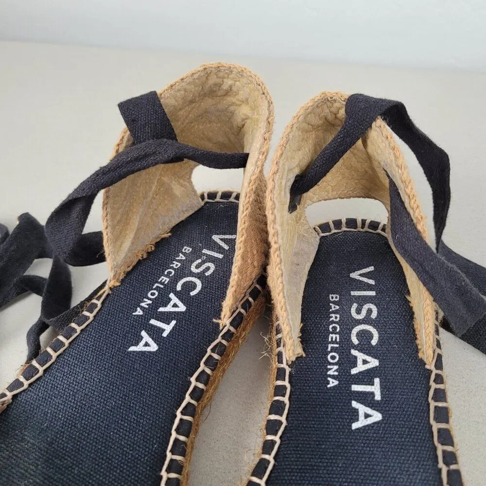 VISCATA Size 6.5 Candell Espadrille Sandals Flats Jute Black